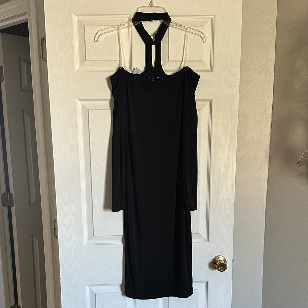 Haute Monde Black Off Shoulder Choker Midi Dress